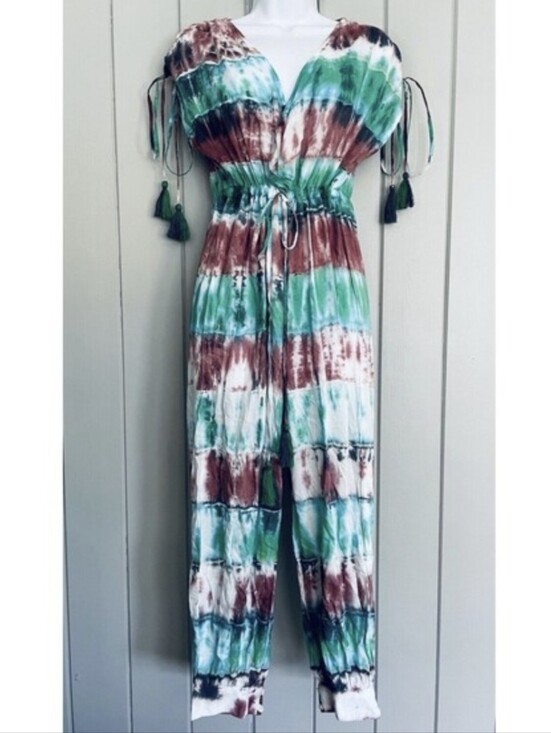 Anthropologie Pants - Anthropologie Raga To Dye For Surplice Crop Jumpsuit Size small Tie Dye Boho